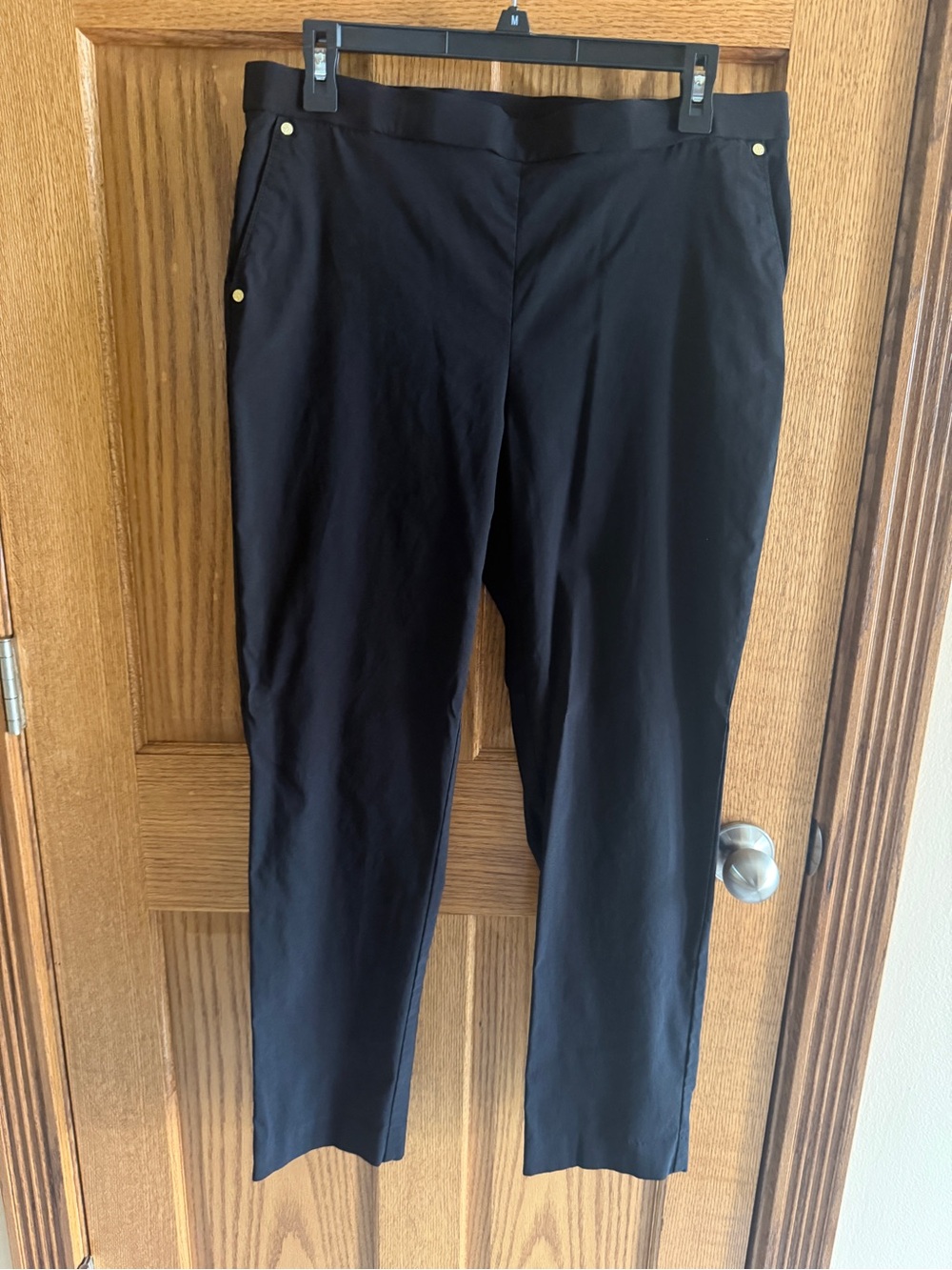 Anne Klein Black Straight Dress Pants size 14 with Gold Rivet Accents